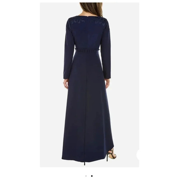 JS Collections Gown Navy V-Neck Hi-Low Long Sleeve Side Pockets Formal Dress 4 - Picture 2 of 9